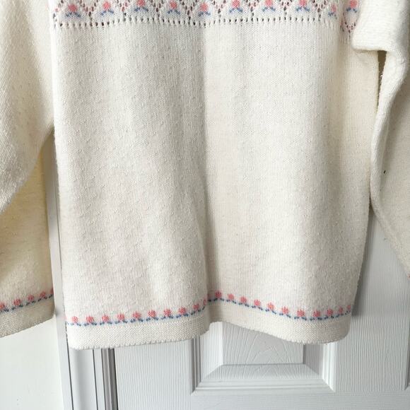 College Point Wintuk Orlon Acrylic Beige Cottagecore Floral Print Cardigan M USA - Picture 10 of 10